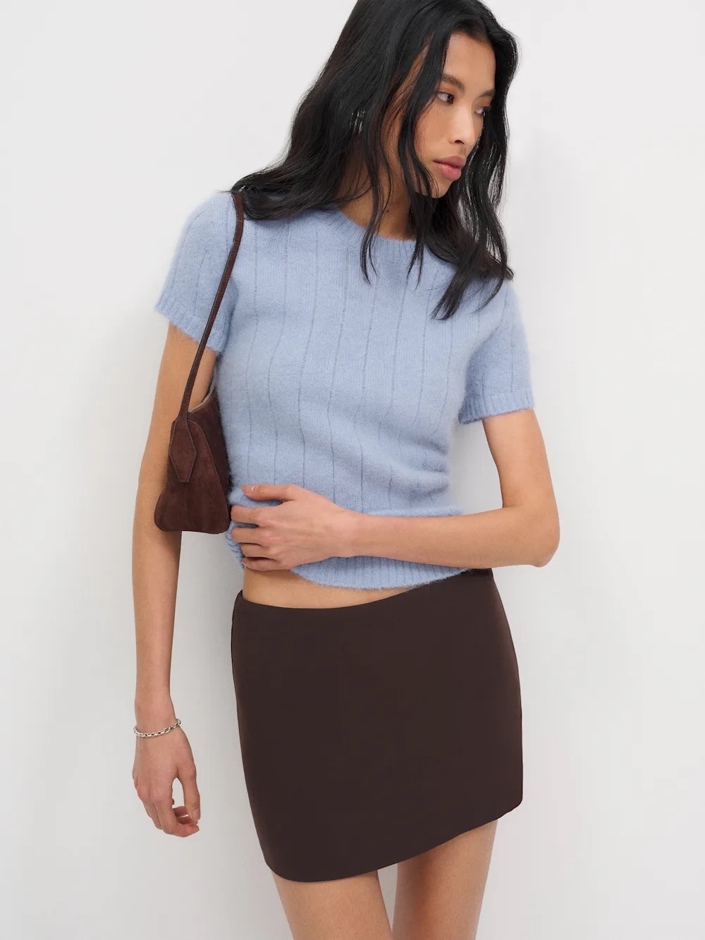 Reformation Darcy cashmere tee - light blue (brushed ice water)